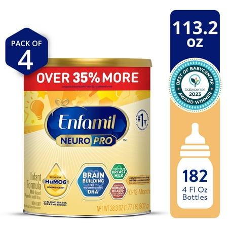 Enfamil NeuroPro Baby Formula, Milk-Based Infant Nutrition, MFGM* 5-Year Benefit, Expert-Recommended Brain-Building Omega-3 DHA, Exclusive HuMO6 Immune Blend, Non-GMO, 113.2 oz