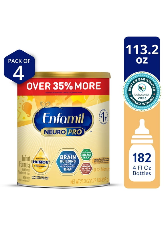 Enfamil NeuroPro Baby Formula, Milk-Based Infant Nutrition, MFGM* 5-Year Benefit, Expert-Recommended Brain-Building Omega-3 DHA, Exclusive HuMO6 Immune Blend, Non-GMO, 113.2 oz