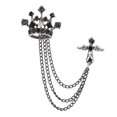 thumbnail image 3 of Men's Crown Brooch with Chains Jewelry Lapel Pin Wedding Brooch Pin Fashion for Career Suit Tuxedo Dress Tie , Black, 3 of 8