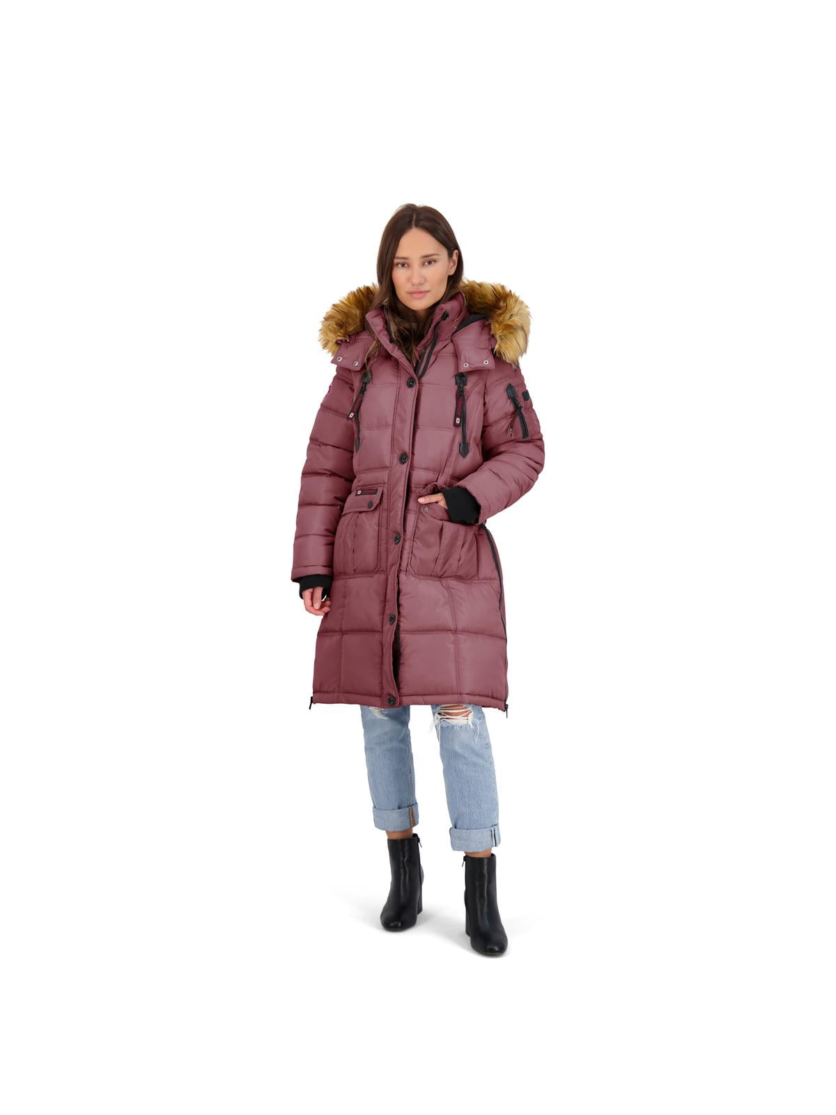 chouyatou Women's Warm Belted Maxi Long Padded Winter Coat Removable Fur Hood