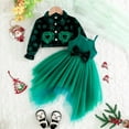 thumbnail image 1 of Conjunto de dos piezas de top navideño con cuello vuelto y manga larga para niña y falda acampanada sin tirantes de red irregular, vestido de algodón para niña, 1 of 9