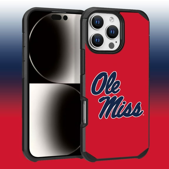 Apple iPhone 16 Pro Max (6.9) - Licensed NCAA University of Mississippi Ole Miss Rebels Logo on Blue Textured Dual Layer Case