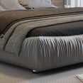 thumbnail image 6 of King Size Upholstered Platform Bed with Oversized Padded Backrest, Thickening Pinewood Slats and Solid Wood Legs for Kids Teens Adults, No Box Spring Needed, Gray, 6 of 9
