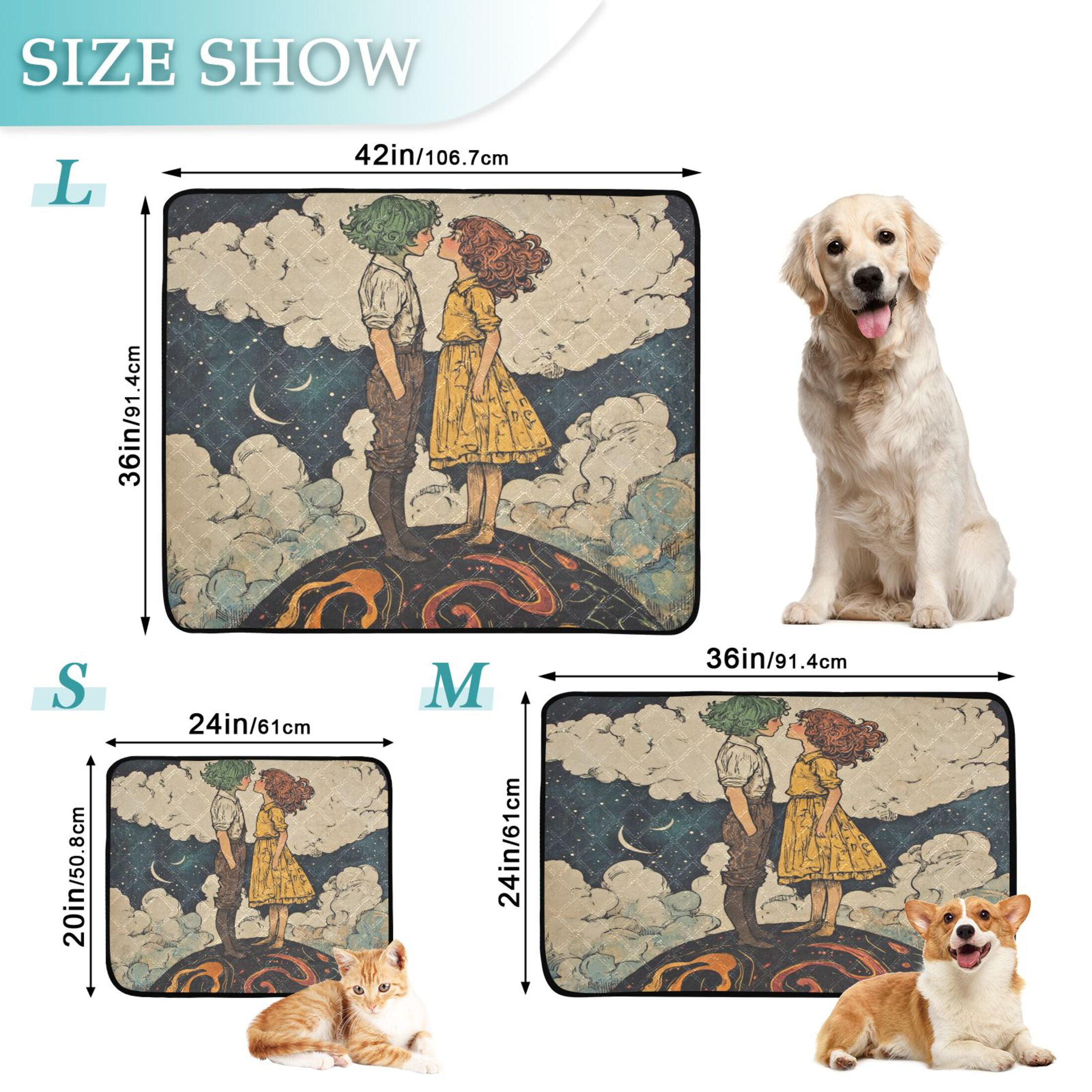 Qxltty Young Lovers Illustration Cat litter Pads Pet Set of 3 Diaper Mats Center Anti-leakage Layer Absorbent Soft and Comfortable