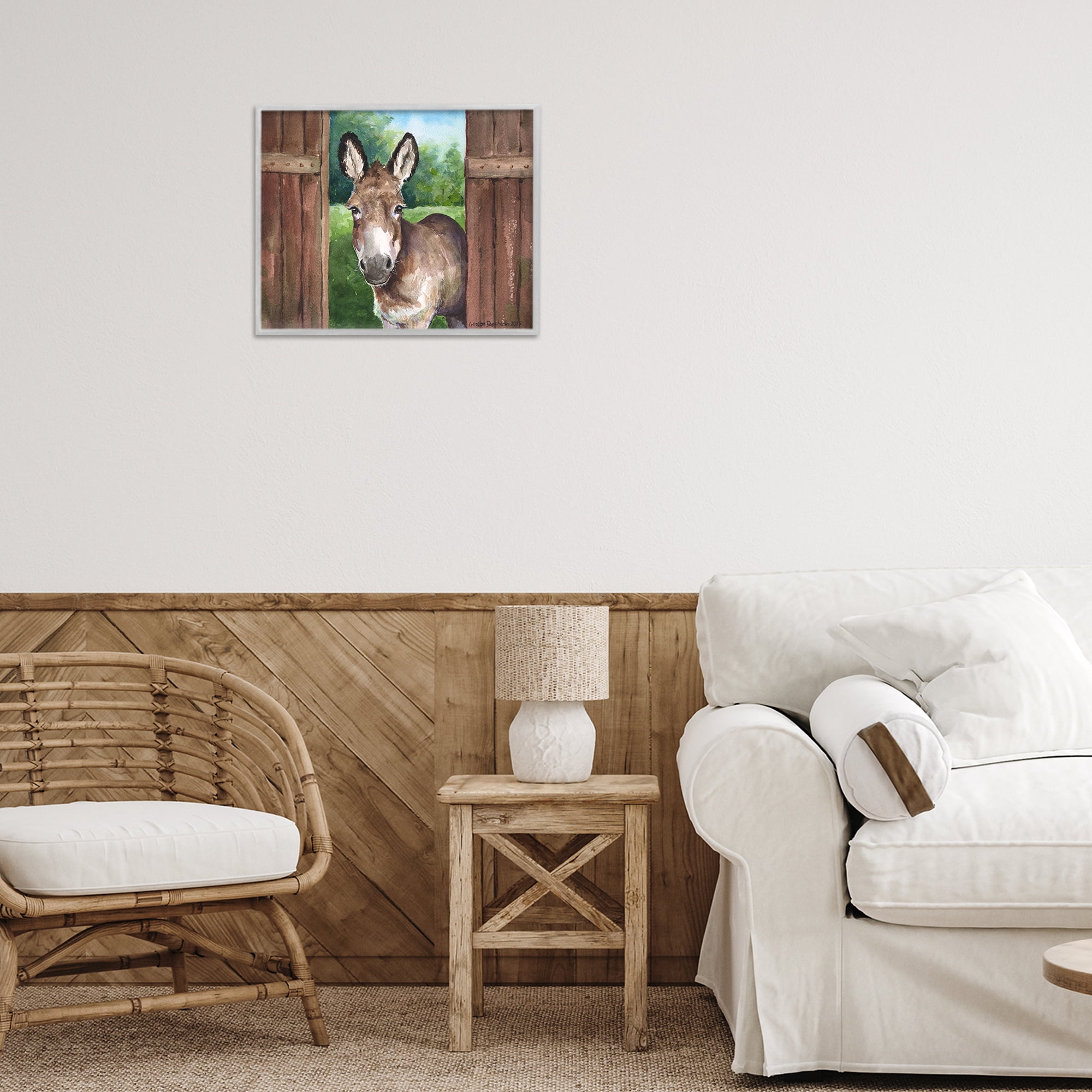 Stupell Industries Donkey in Wooden Gate Gray Framed Giclee Art, design by George Dyachenko