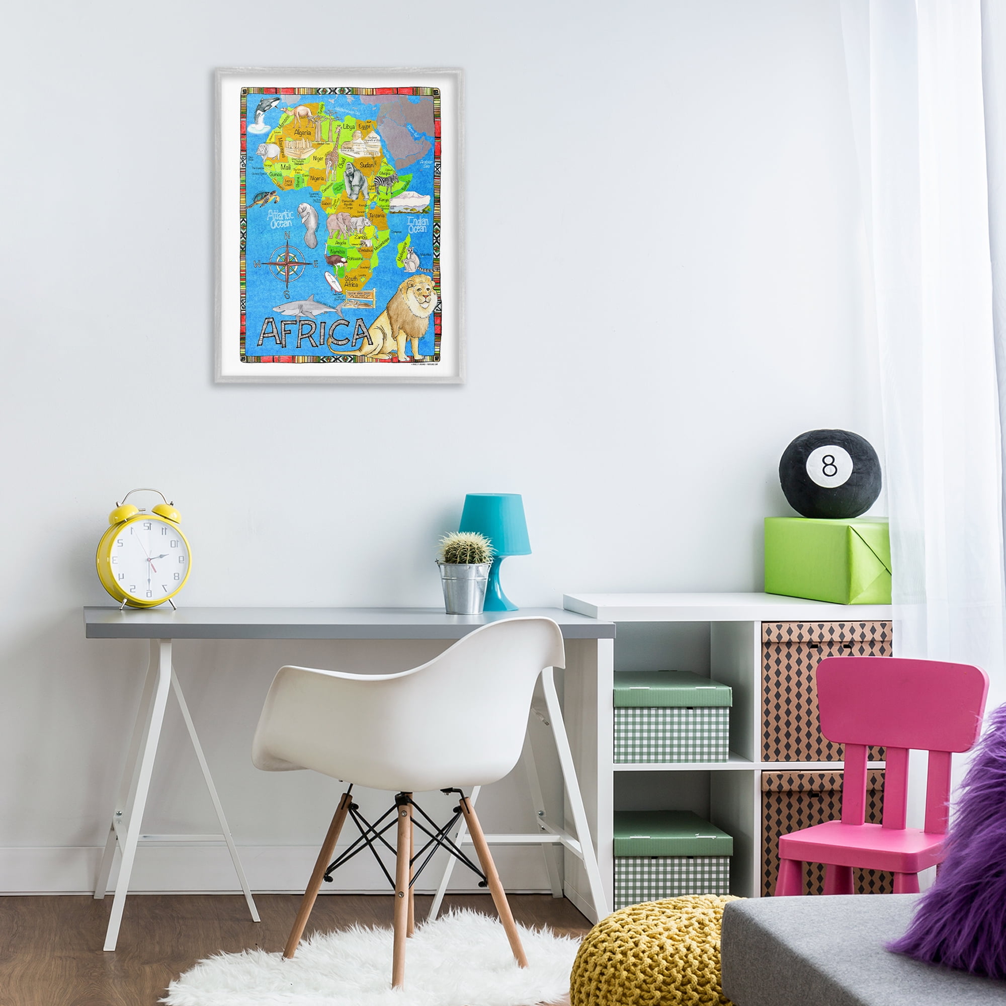 Stupell Industries African Animals Map Travel & Places Painting Gray Framed Art Print Wall Art, 24 x 30