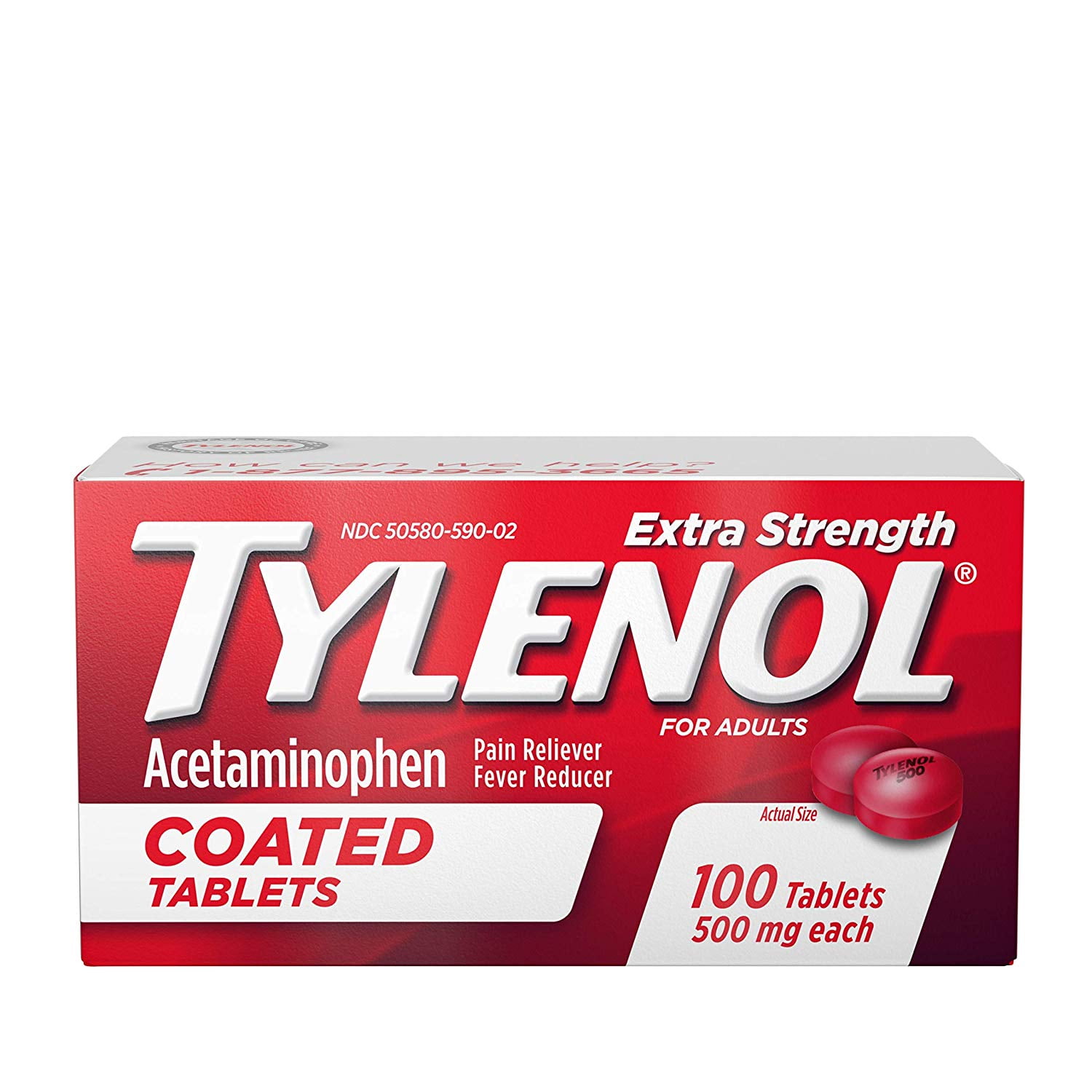 Tylenol Extra Strength Coated Tablets, Acetaminophen Adult Pain Relief & Fever Reducer, 100 ct