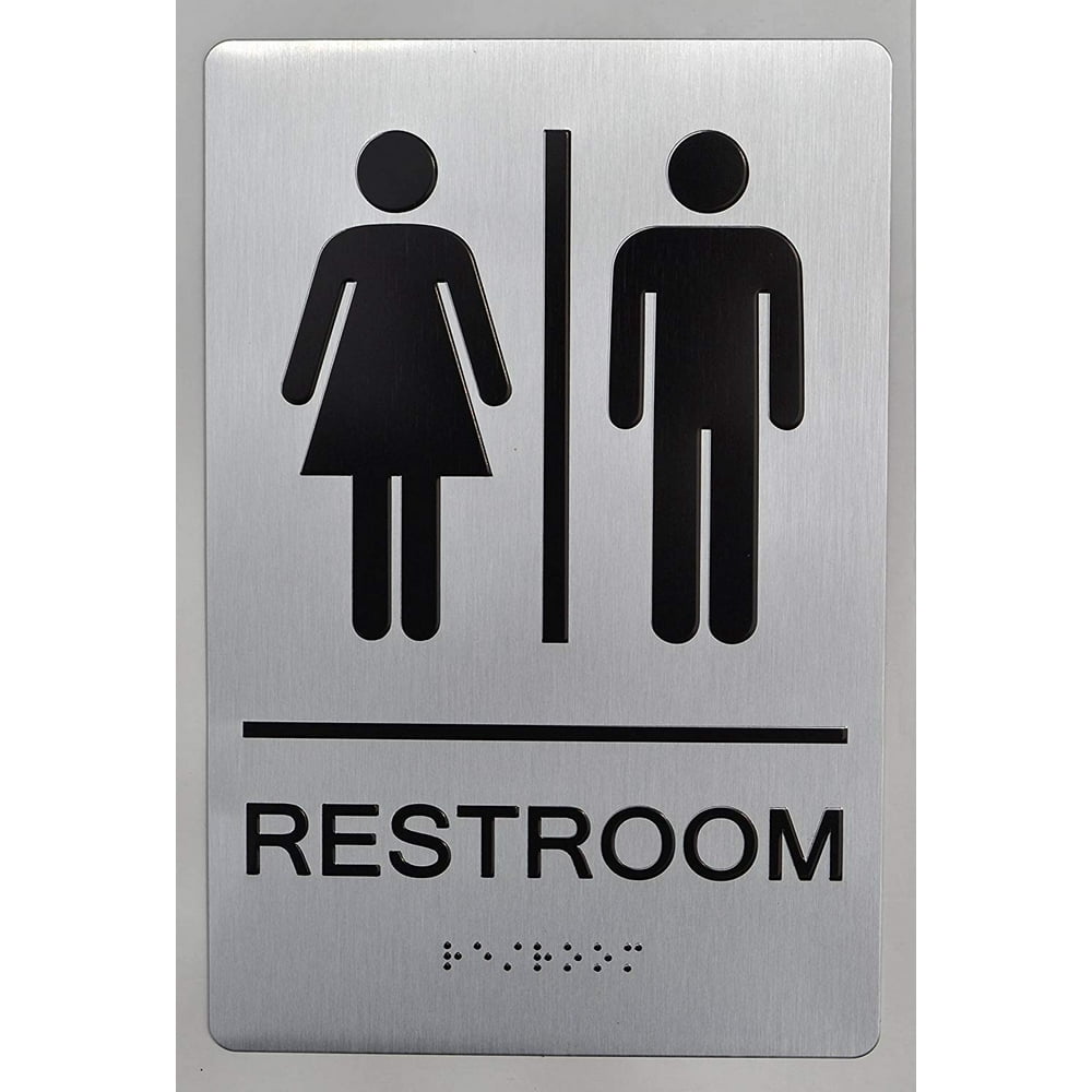 UNISEX RESTROOM ADA compliant sign. 6"x9" SIGN (Aluminium, Brush