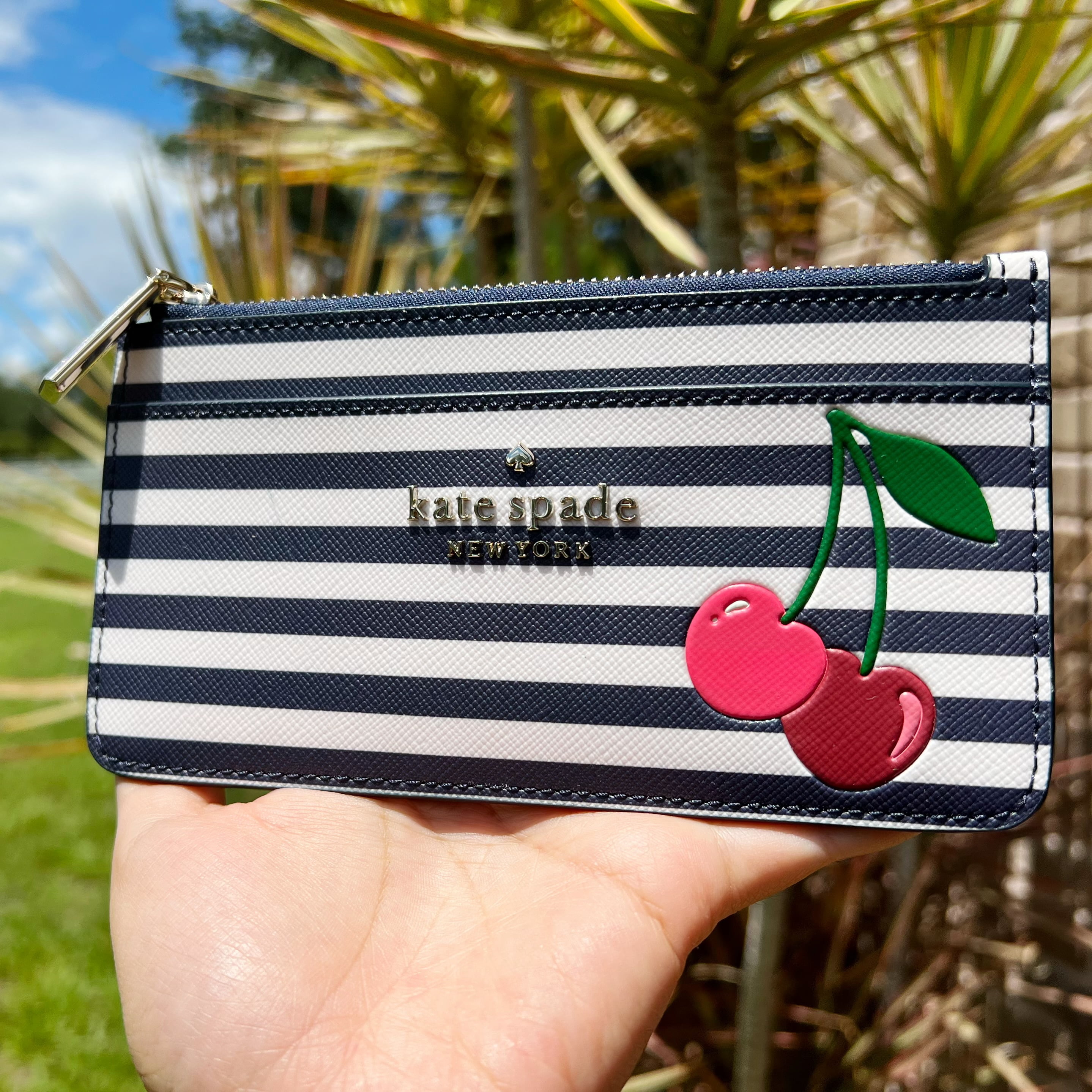 Kate Spade Bing Large Slim Striped Cherry Card Holder Wallet Case K6145 -  