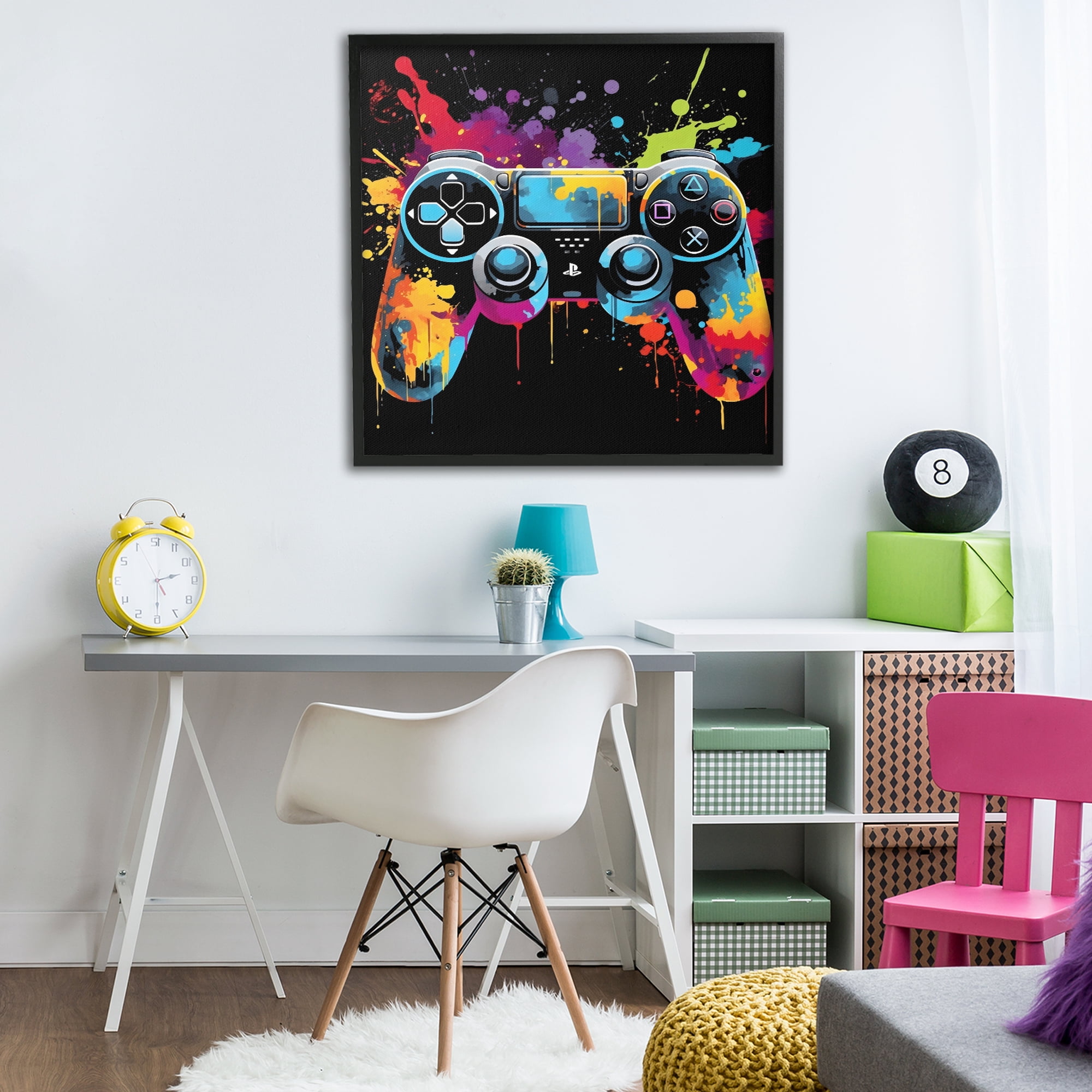 Stupell Industries Paint Splash Game Controller Black Framed Giclee Art, design by Creative Studio