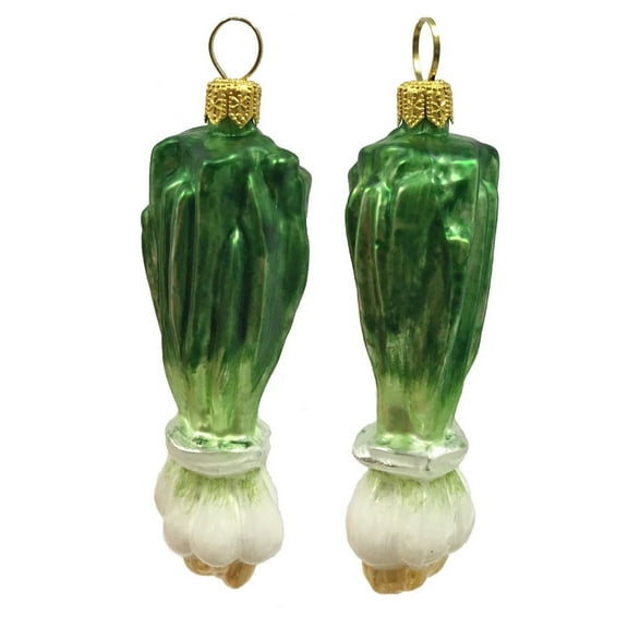 Green Onion Scallion Polish Glass Christmas Ornament Vegetable Food Set of 2