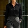 thumbnail image 5 of SEROYE Women's Button Down Shirt Color Block Long Sleeve Classic Fit Collared Blouse Dressy Casual Office Work Tops (L, Black), 5 of 6