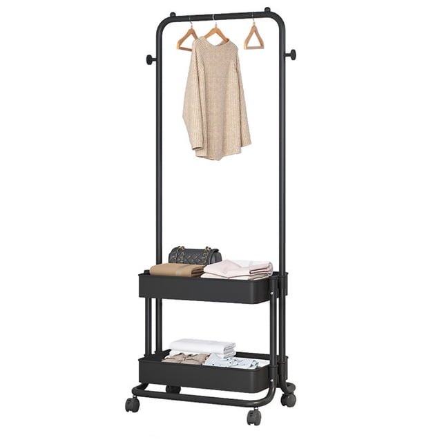 Yeacher 3-in-1 Garment Rack Shoe Rack Clothing Rack with 2 Tiers Basket and 2 Side