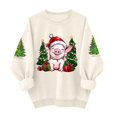 thumbnail image 4 of Chandail de Noël pour Femmes, Chandail à Capuche Imprimé de Noël, Col Rond, Manches Longues, Beige TTG, 4 of 5