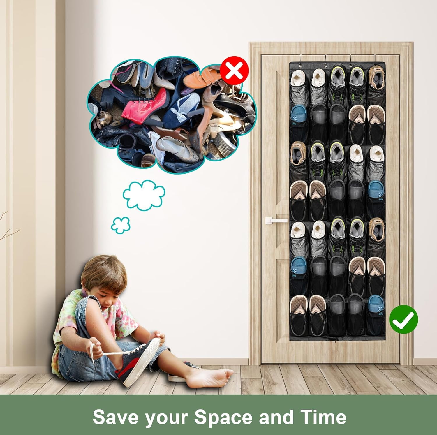 2 Pcs Large Hanging Shoe Rack, 35 Pocket Over The Door Shoe Organizer, Black