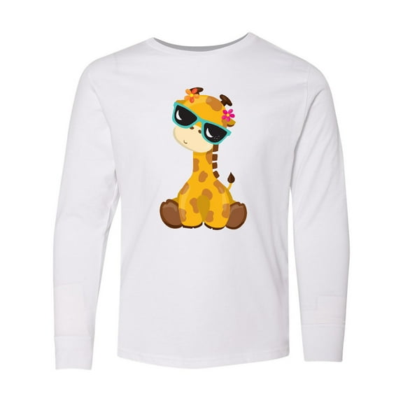 Inktastic Giraffe With Blue Sunglasses, Cute Giraffe Long Sleeve Youth T-Shirt