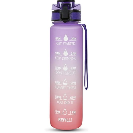 

32oz Large Water Bottle with Motivational Time Maker Leak-proof BPA Free Drinking Water Bottle for Fitness Gym Camping and Outdoor Sports 1 gradient color 1pack
