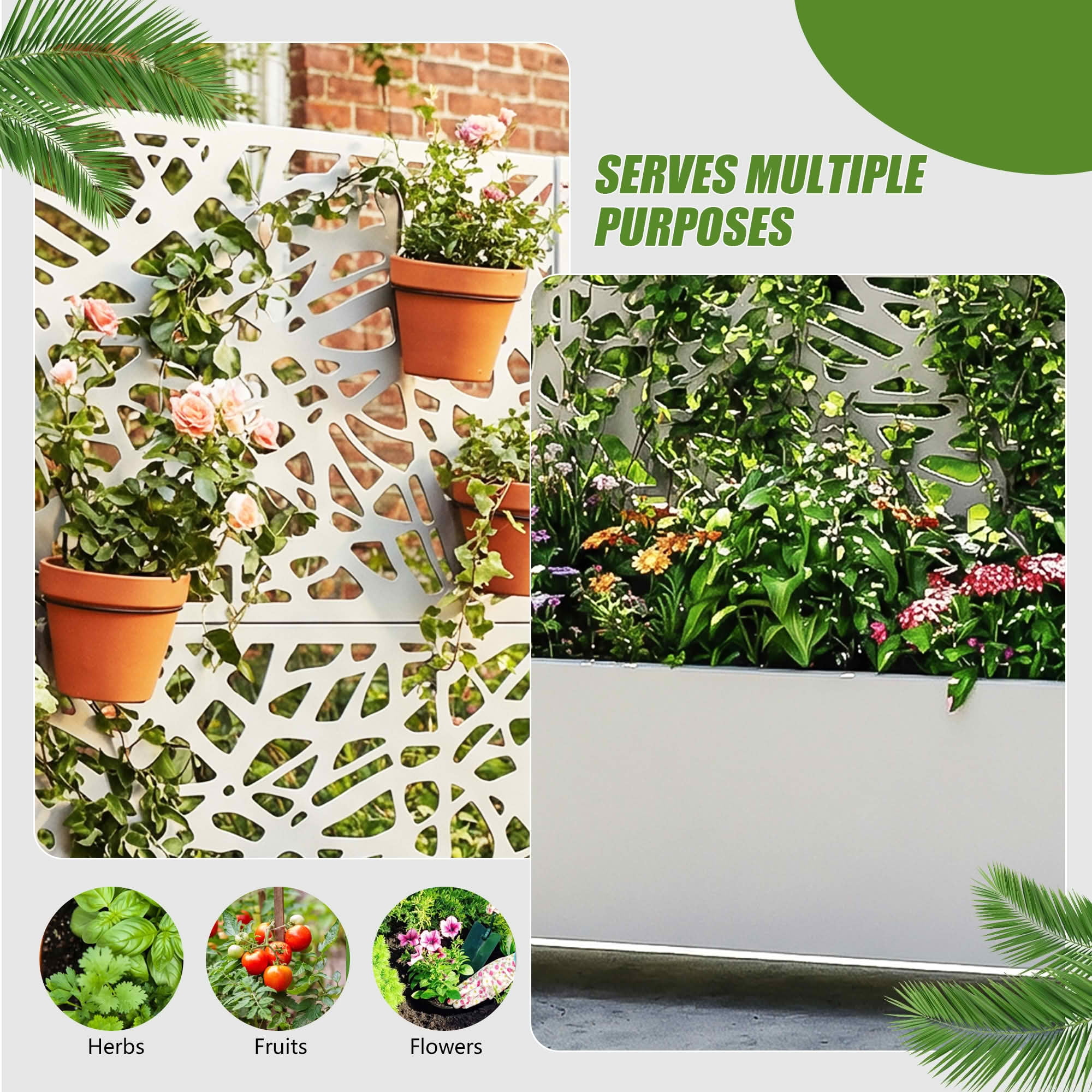 MAYEERTY 47X47" Metal Outdoor White Privacy Screen with Planter Box for Backyard & Garden, 2 Piece Set