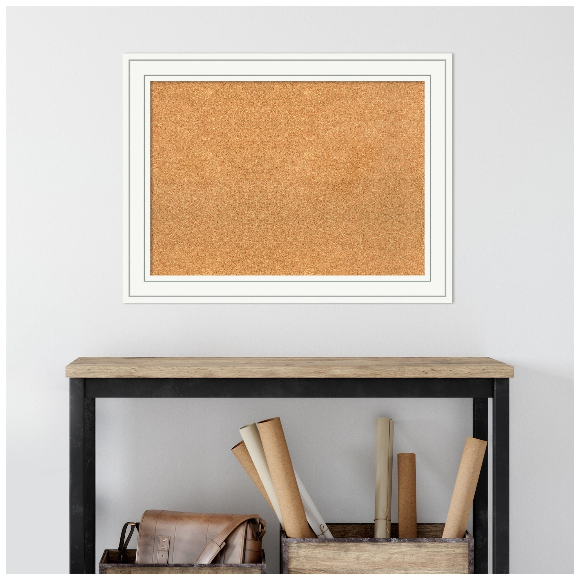 Amanti Art Natural Cork Board Wood Framed Craftsman White Bulletin Board 33 in. x 25 in.
