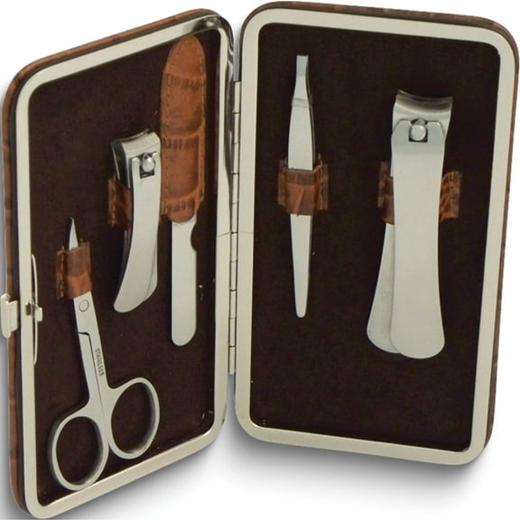 Fashion Brown Leather Five-Piece Manicure Set (6 X 3.5) Made In China gm4092