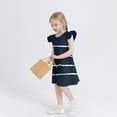 thumbnail image 5 of Qingpeng Girl's Stripe Dresses Cotton Ruffle Sleeve Swing A-Line Cute Casual Sundress, 5 of 7