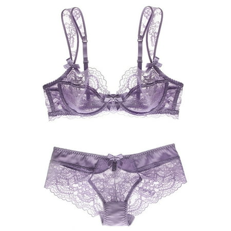 

Varsbaby Unlined Underwire Lace Bra and Panty Set Sexy Bralette for Women