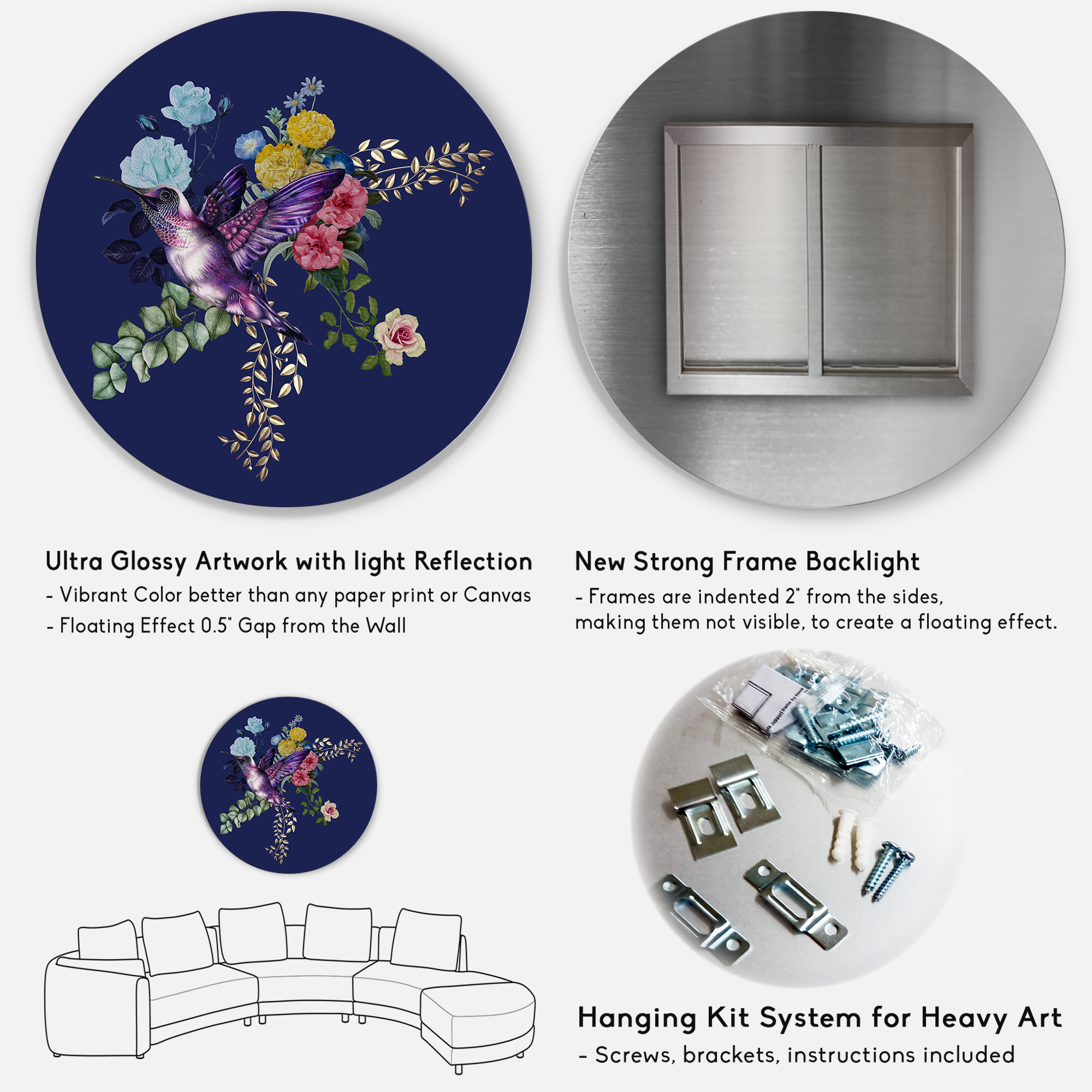 Designart 'Little Bird Sitting On Colourful Bouquet Of Wildflowers I' Traditional Circle Metal Wall Art 23x23 - Disc of 23