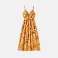 thumbnail image 3 of PatPat Family Matching Mommy and Me Allover Floral Print Belted Strappy Dresses and Short-sleeve Colorblock T-shirts Sets, Yellow, Mom XL, 3 of 6
