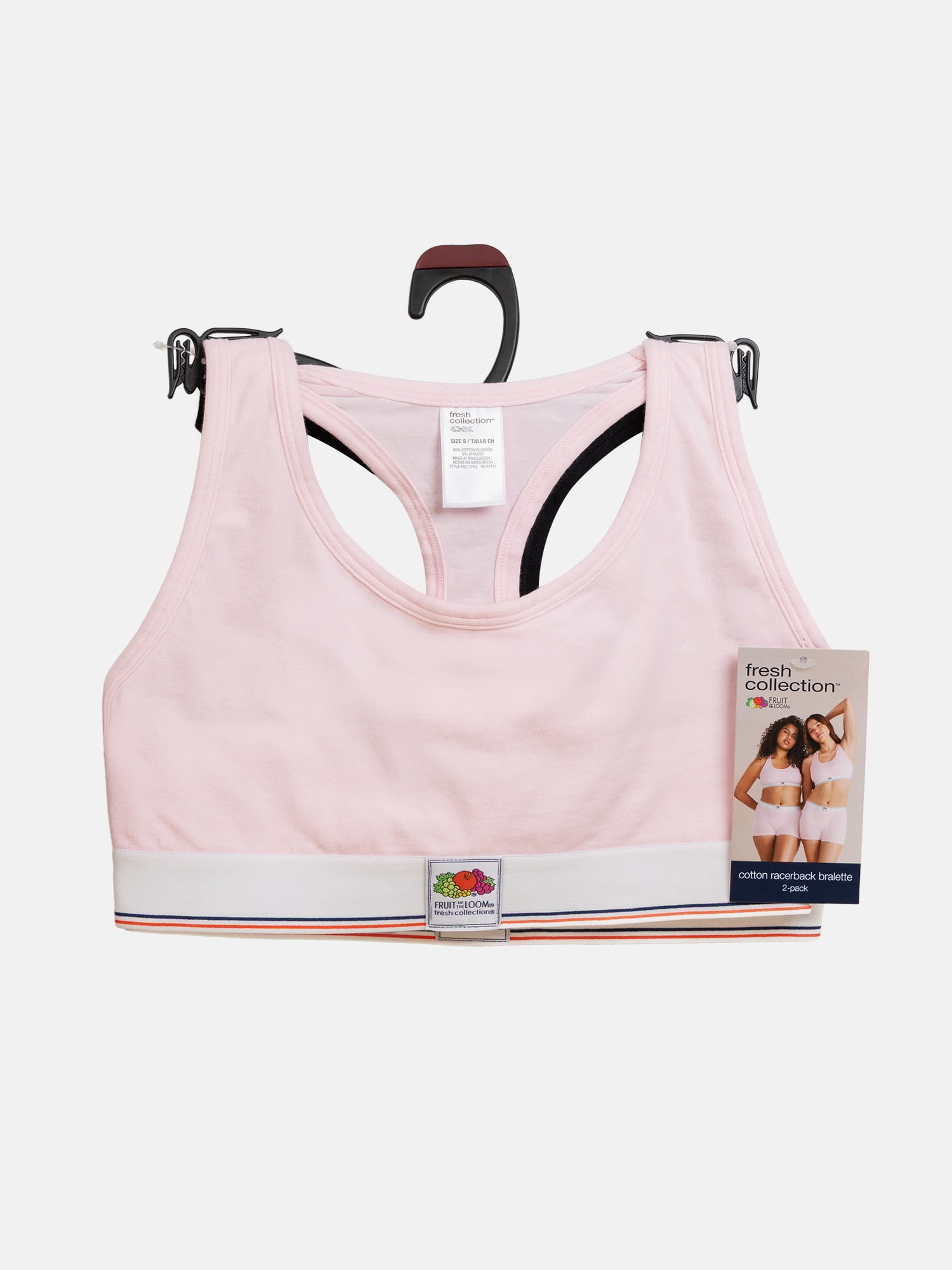 Fresh by Fruit of the Loom Women's 2-Pack Cotton Racerback Scoop Bralette, Size XS-XXL