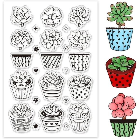 1 Sheet Succulent Pots Clear Stamps Transparent Silicone Stamp Seal for Card Making Decoration and DIY Scrapbooking
