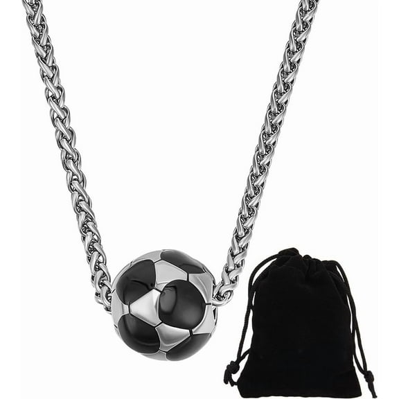 Soccer Necklace 304 Stainless Steel Black 3D Ball Chain Necklaces with Velvet Pouches Sports Jewelry Birthday Gifts 24.33 Inch