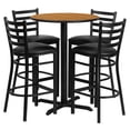 thumbnail image 3 of Flash Furniture 30'' Round Natural Laminate Table Set with X-Base and 4 Ladder Back Metal Barstools - Black Vinyl Seat, 3 of 3