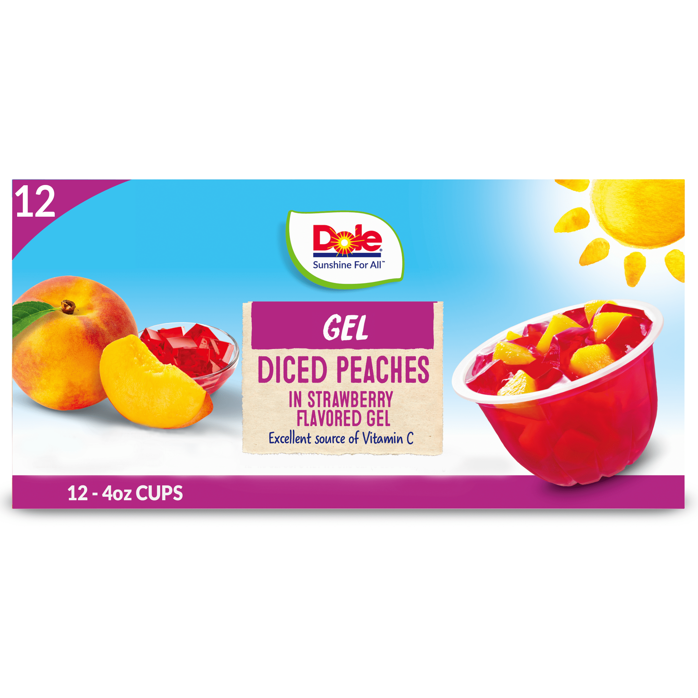 12 Cups Dole Peaches In Strawberry Gel 4 3oz Fruit Bowls Walmart Com