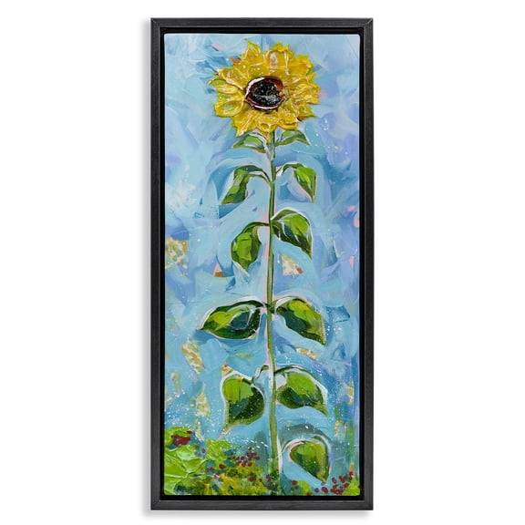 Stupell Industries Tall Looming Sunflower Plants & Flowers Painting Black Floater Framed Canvas Art Print Wall Art, 11 x 25