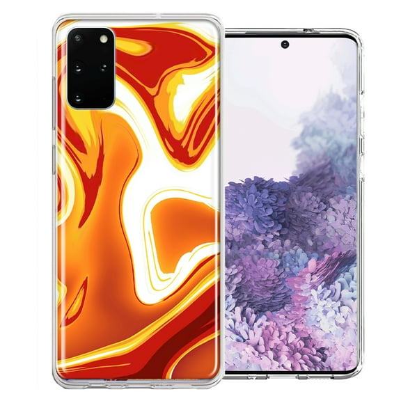MUNDAZE For Samsung Galaxy S20 Orange White Abstract Design Double Layer Phone Case Cover