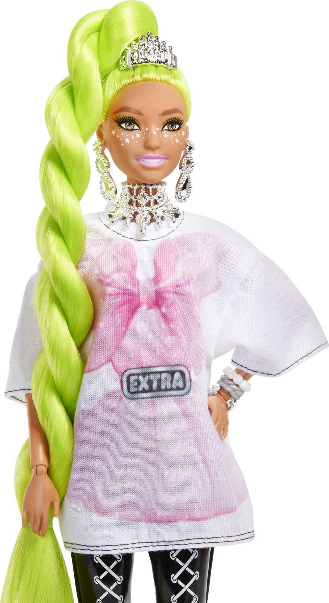 Barbie Extra Fashion Doll with Neon Green Haird with Feather Boa, Accessories and Pet - image 4 of 8