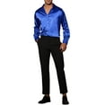 thumbnail image 2 of MODA NOVA Big & Tall Men's Dress Satin V Neck Long Sleeve Button Down Shirts Blue XLT, 2 of 4