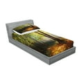 thumbnail image 2 of Ambesonne Forest Fitted Sheet & Pillow Sham Set, Spring Woodland Trees, Twin, Fern Green Cinnamon, 2 of 2