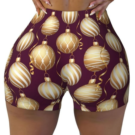 Workout Shorts Women  Golden Christmas Balls Biker Shorts for Women Running Gym Spandex Shorts Tummy Control