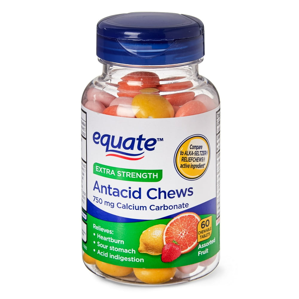 Equate Extra Strength Antacid Chewable Fruit Tablets, 750 mg, 60 Count