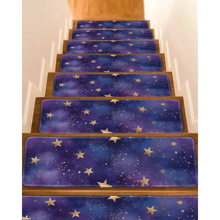 Starry Sky Star Stair Treads for Wooden Steps Indoor Runner Rug Carpet Yellow Purple Stars 4 Pieces Peel and Stick Staircase Step Treads Covers Washable Throw Door Mats 30 x8