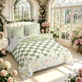thumbnail image 2 of Manfei Modern Plaid 7pcs Queen Bedding,Glossy Drip Bedding Comforter Set Queen,Green Beige White,Light Gray Reversible, 2 of 7
