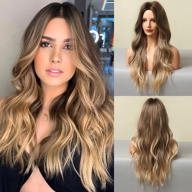 Pelucas rubias ombre para mujeres pelucas rubias largas pelucas rubias onduladas onduladas de peluca de peluca mediana ondulada para fiestas diarias (rubia ombre) esquí esquí Gafas de esquí