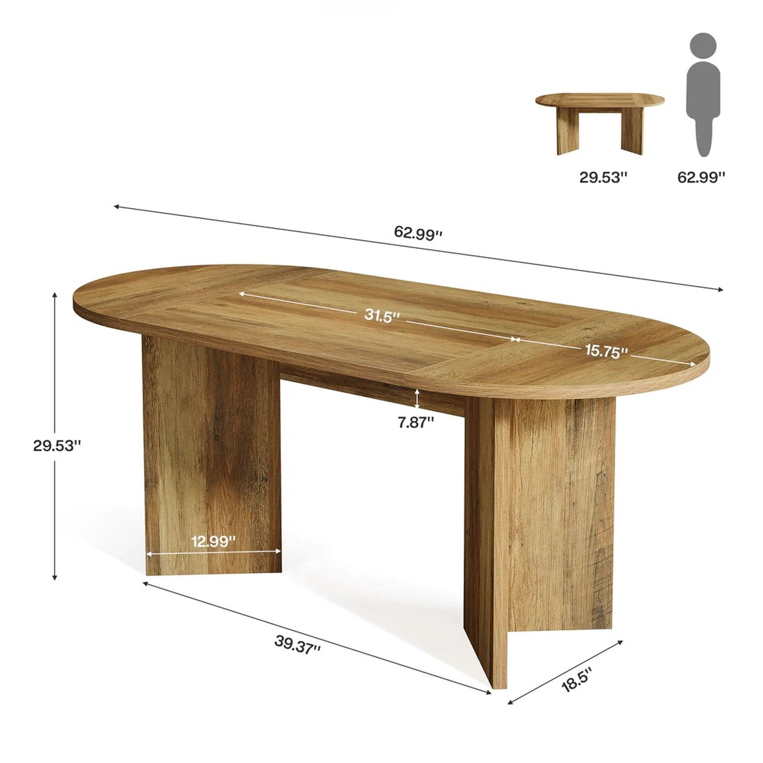 Farmhouse Oval Dining Table, 63 in Long, Seats 4-6, Brown