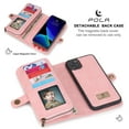 thumbnail image 4 of iPhone 11Pro Max 6.5 inch Wallet Case, Dteck 2 in 1 Leather Zipper Purse Multi-Function Tri-fold Wallet Case Detachable Magnetic Phone Cover with 14 Card Slots Money Pocket For iPhone 11 Pro Max,Pink, 4 of 11