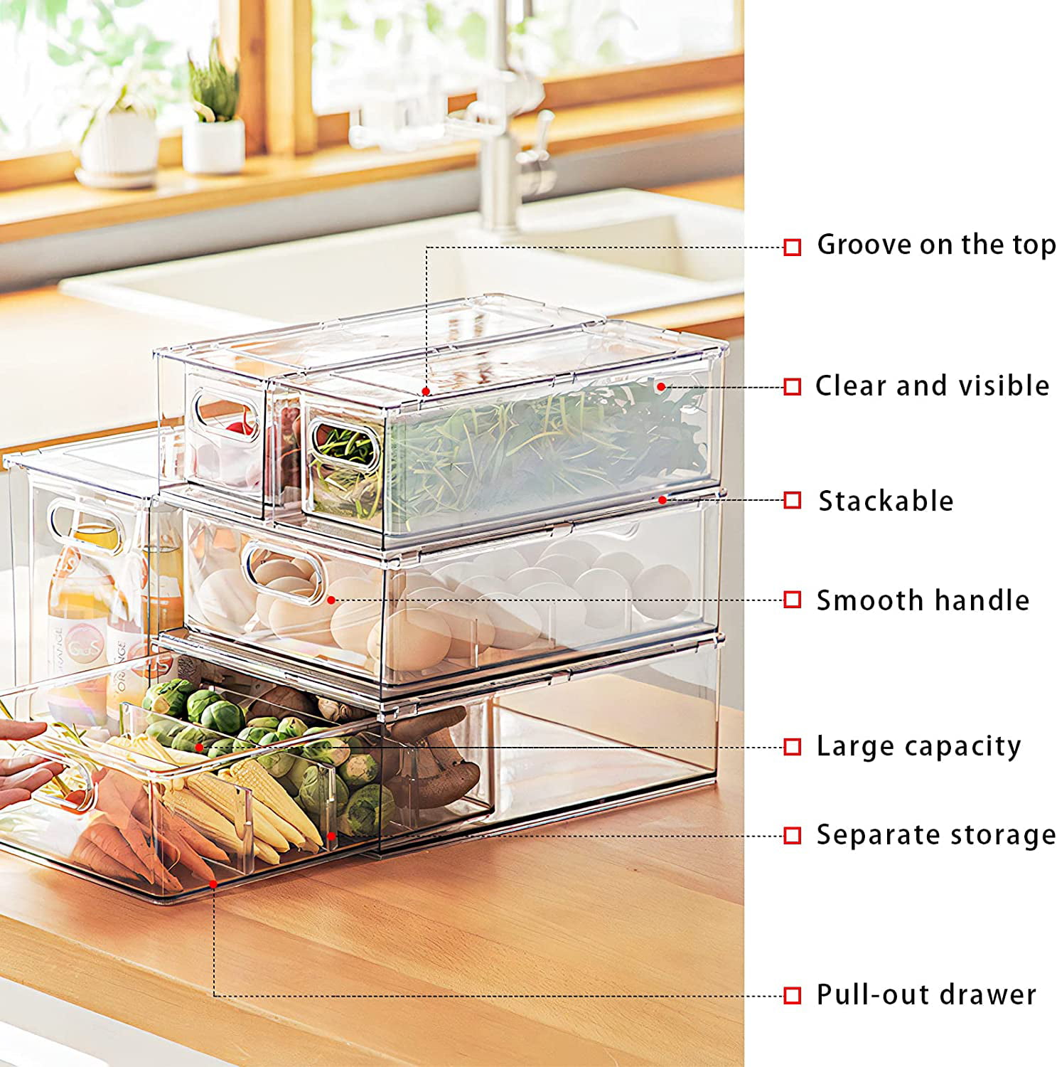 1PCS Refrigerator Organizer Bins with Pull-out Drawer, Drawable Clear  Fridge Drawer Organizer with Handle, Plastic Kitchen Pantry Storage  Containers