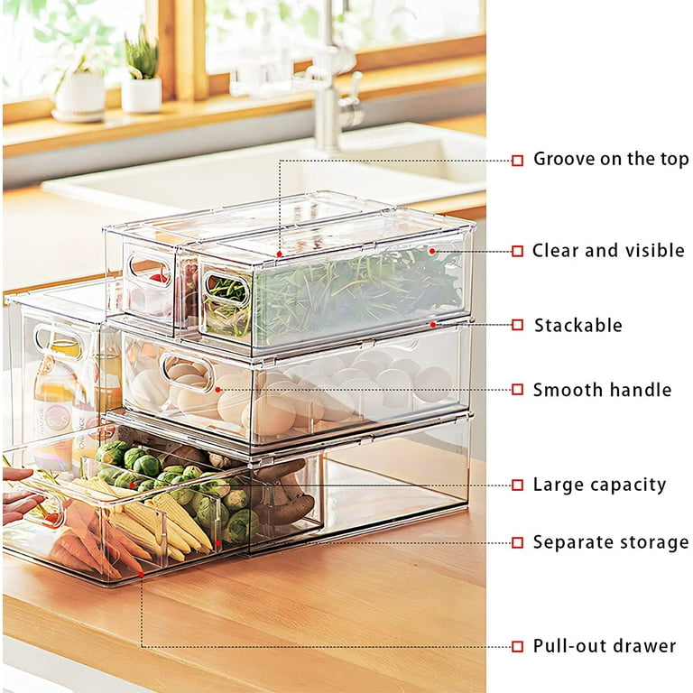 Refrigerator Organizer Bins Food Fridge Storage Box Clear Dividers