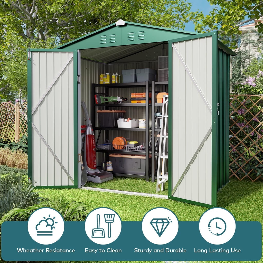 6' x 4' Outdoor Storage Shed on Sale, Aiho Shed & Outdoor Storage Clearance, Metal Storage Shed for Outside, Backyard, Garden & Patio - Green