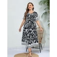 thumbnail image 2 of Women Plus Size Short Sleeve Dress Loose Summer Casual A-Line Flowy Midi Dresses Black & White XXXL, 2 of 6