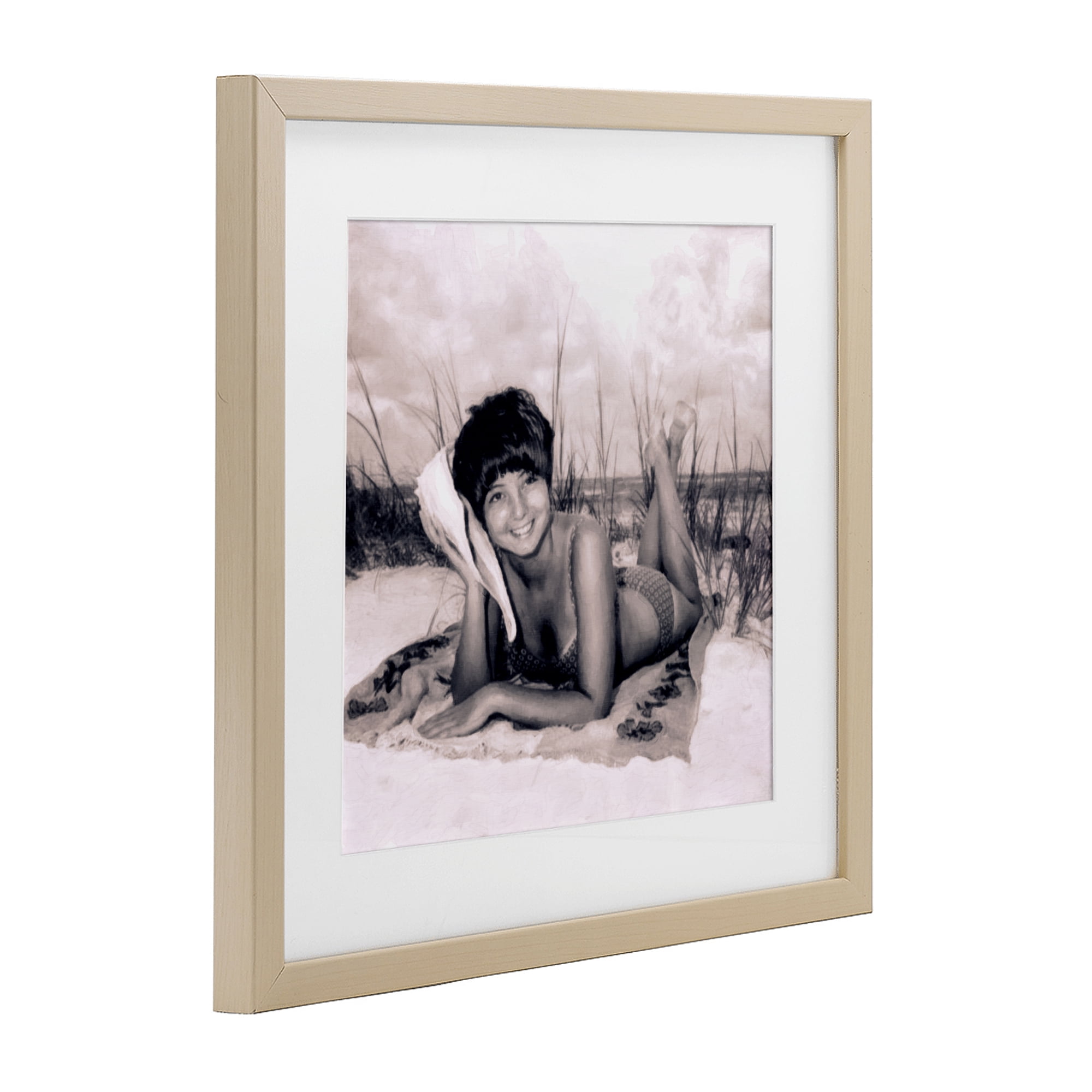 Stupell Industries Vintage Summer Girl with Conch Birch Framed Print Under Glass, design by Grotto Studios